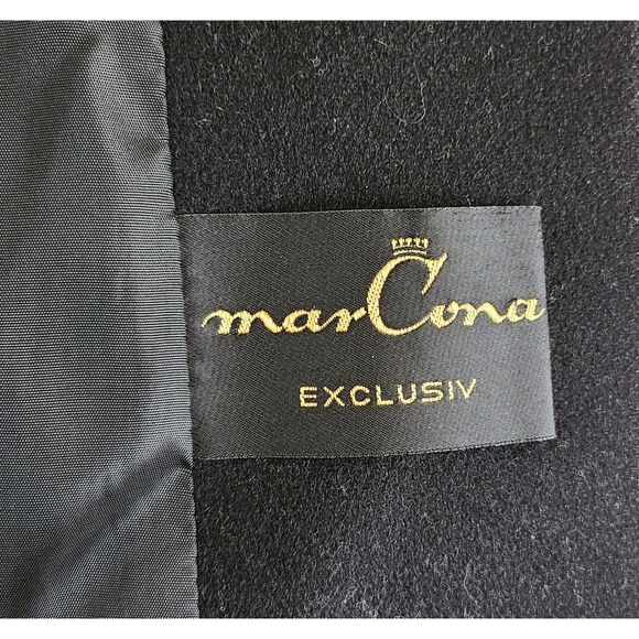 Vtg MARCONA Luxury Black Wool Trench Coat Sz 40 Hidden Button LARGE Office Siren - Picture 8 of 13